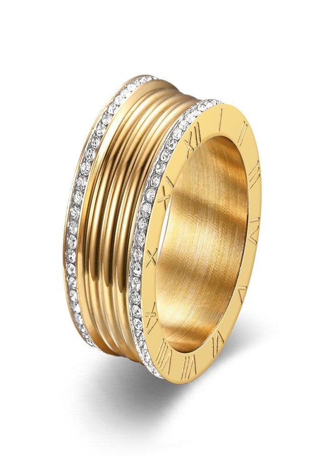 BlingNook Chunky Gold Rings For Women, Trendy Silver Stainless Steel Ring Thumb Stackable Cubic Zirconia Statement Non Tarnish Engagement Couples Jewelry Promise Gift (Gold White, 7) - Image 1
